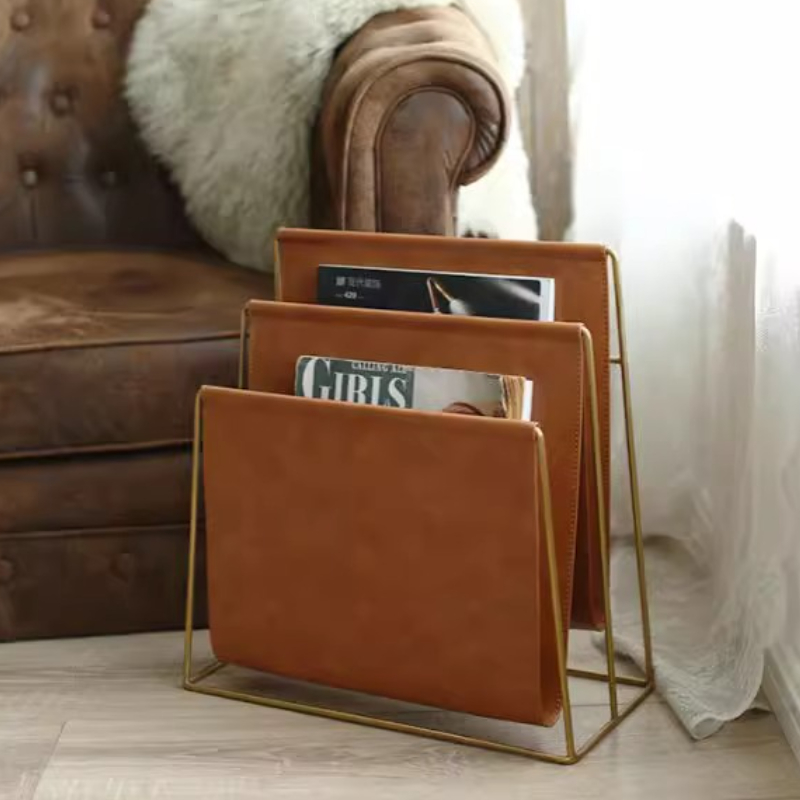 Magazine Holder Rack - İskandinav Deri Dergi Rafı Çok Katmanlı